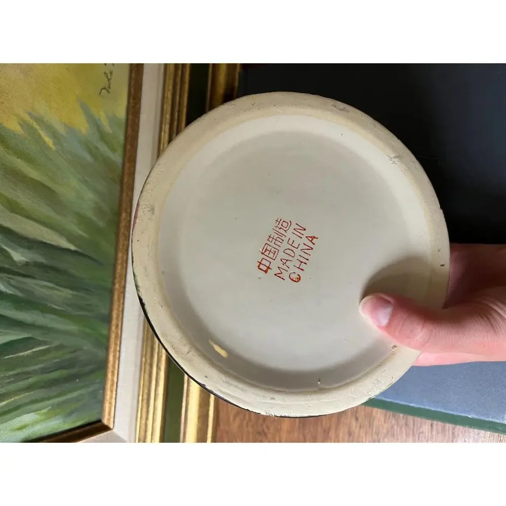 Vintage porcelain lidded trinket dish with floral pattern